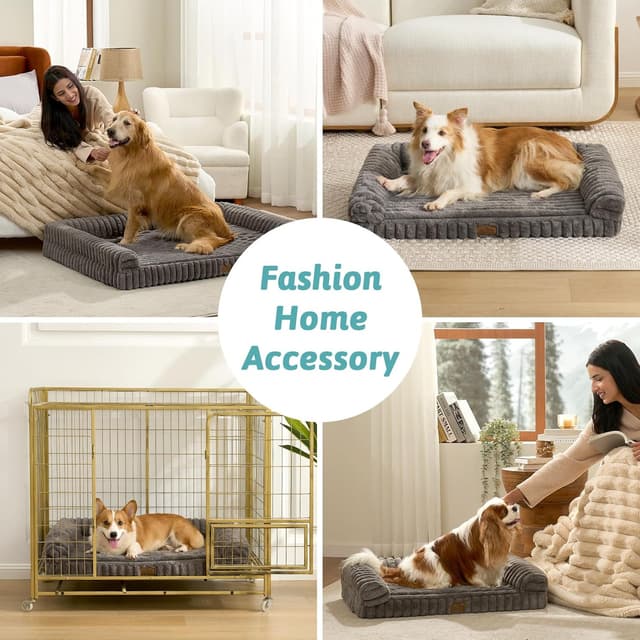 Thumbnail 6 de COZY KISS Orthopaedic Dog Bed for Extra Large Dogs (120x88x17cm) – Washable Grey U-Shape Sofa with Egg-Crate Foam