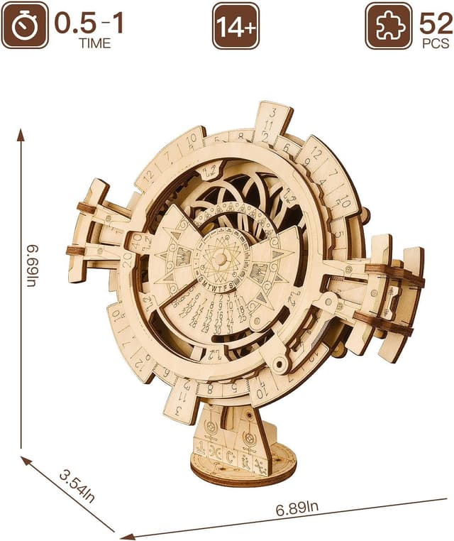 Detalle de Robotime 3D Perpetual Calendar Wooden Model Kit (Adult Jigsaw-Style Brain Teaser)