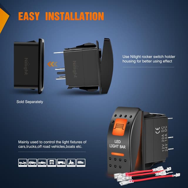 Detalle 1 de Nilight UTV LED Light Bar Rocker Switch On Off 5 PIN SPST 12V 24V Toggle đź›