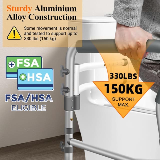 Detalle de DePango Rails de sécurité réglables pour toilettes avec poignées au-dessus du siège (pour personnes âgées et handicapées)