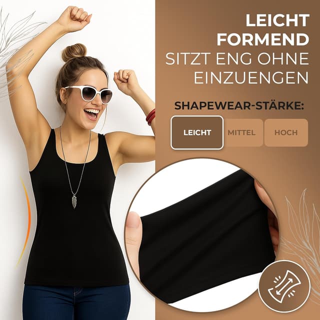 Detalle de UnsichtBra 3er-Pack Shape Longshirt für Damen – Basic Mikrofaser-Unterhemden ohne Bügel (Weiß/Schwarz/Beige)