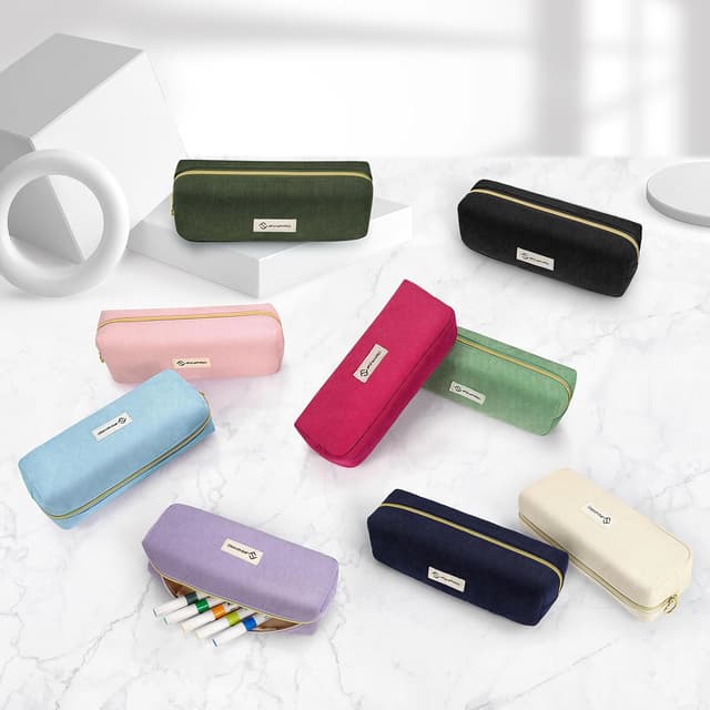 Thumbnail 6 de FINPAC Trousse à crayons en velours côtelé beige, grande ouverture et poches intérieures