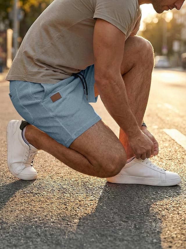 Detalle de JMIERR Men’s Waffle Knit Casual Shorts (5" or 7") with Elastic Waist & Drawstring Pockets