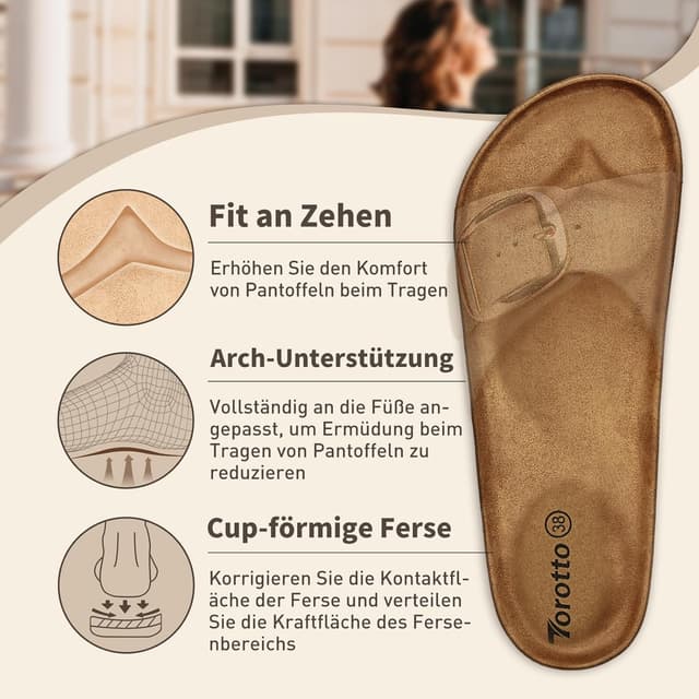 Detalle de Torotto Pantoletten für Damen: verstellbare Schnallen-Sandalen & Hausschuhe mit flachem Absatz
