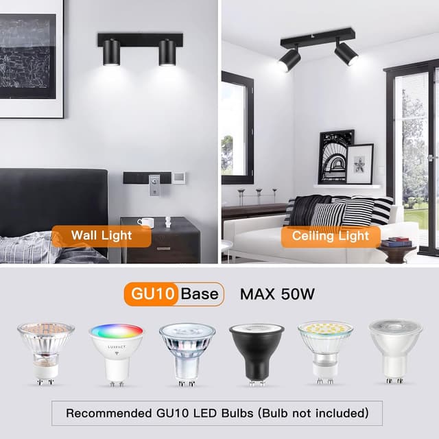 Detalle 2 de Ketom 2-teilige LED-Deckenstrahler in Schwarz (GU10), schwenkbar – ohne Leuchtmittel