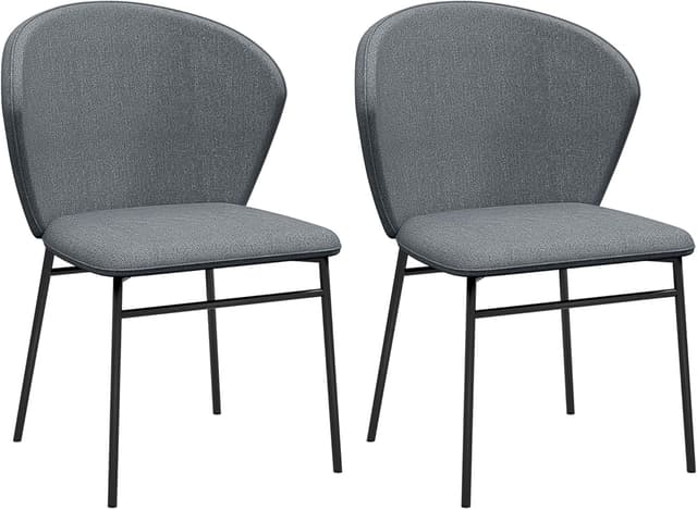 Detalle de HOMCOM lot de 2 chaises de salle à manger grises en tissu aspect lin et pieds en acier
