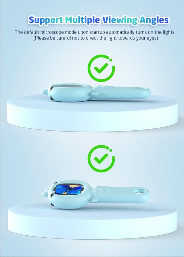 Detalle 2 de PHNIXGAM Kinder-Mikroskop (Mini Handheld) mit 2-Zoll-IPS-Display, 1080P & 500-facher Vergrößerung für Kinder ab 3 Jahren (Blau)