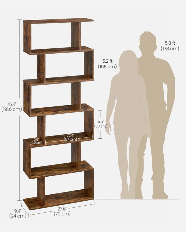 Detalle de VASAGLE 6-Tier bookcase 24 x 70 x 191.6 cm