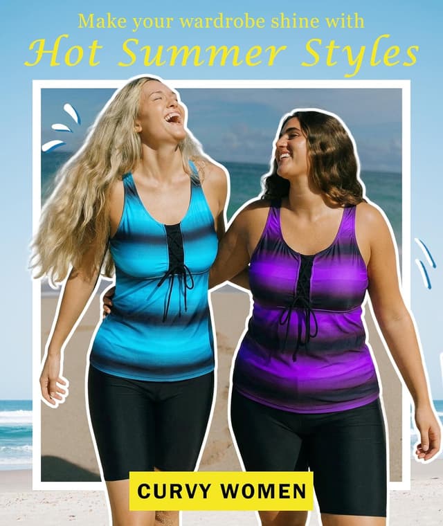 Detalle de LALAGEN Women’s Plus Size Tankini Swim Set with Rash Guard Capris (S–5X)