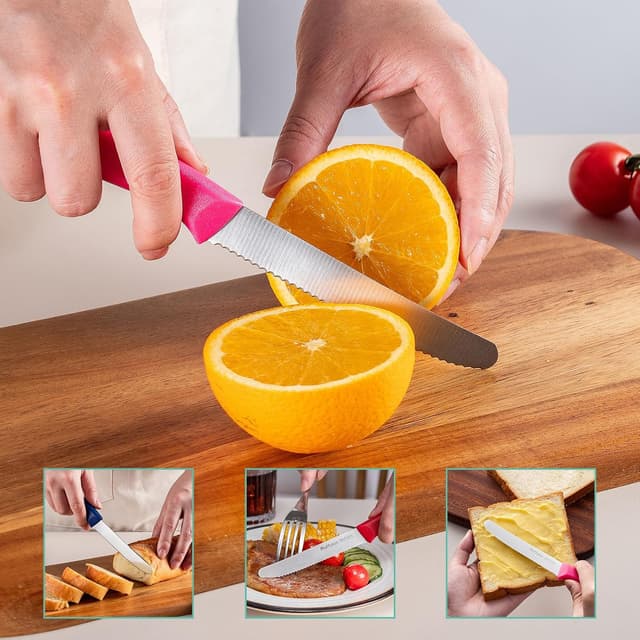 Detalle de Ruffulon Tafelmesser-Set (4 Stück) mit Wellentsschliff – Tomaten-/Brotmesser für Frühstück, Snack & Party