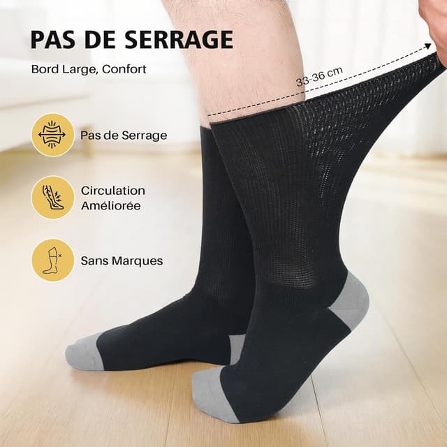 Detalle de PUTUO chaussettes diabétiques extra larges sans couture (lot de 6) pour pieds gonflés