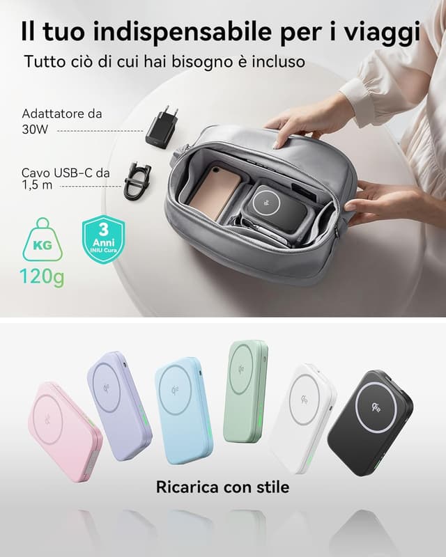 Thumbnail 5 de INIU Caricatore Wireless 3 in 1 15W con Qi2 e MagSafe pieghevole da viaggio per iPhone, Apple Watch e AirPods Pro