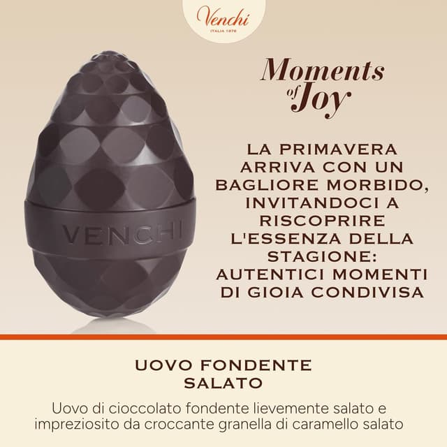 Detalle de Venchi Uovo di cioccolato fondente salato con granella di caramello salato e sorpresa, 150 g