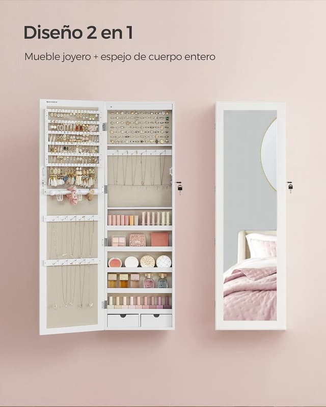 Detalle de SONGMICS JJC093W01 joyero de espejo 120 cm