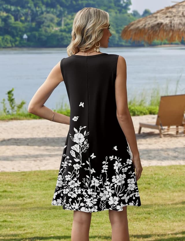 Detalle de Zeagoo 2026 Sleeveless Summer Floral T-Shirt Sundress with Pockets