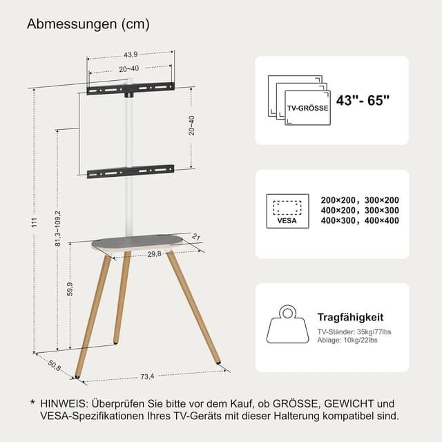 Thumbnail 6 de ECOTINY TV Staffelei 43–65 Zoll TV-Ständer