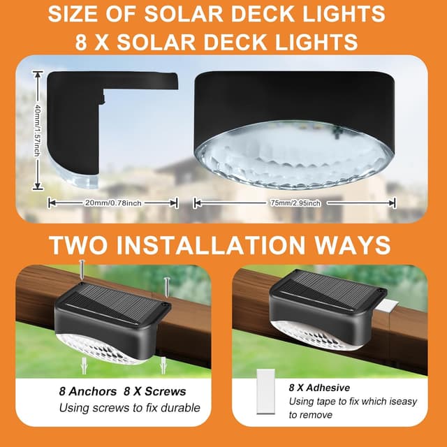 Detalle 2 de Bzavor Solarlampen für Außen Garten (8er-Set) – IP65, 7,5 x 4 cm, warmweiß für Zaun & Balkon