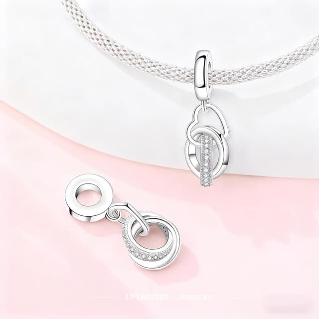 Detalle de LMLMECREA Charm-Anhänger aus 925 Sterling Silber für europäische Armbänder – Herz-Modell im Geschenkset