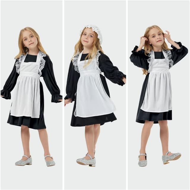 Detalle de Aomig Vestito da Cameriera Bambina medievale vittoriano con bonnet e accessori (4 pezzi) XL