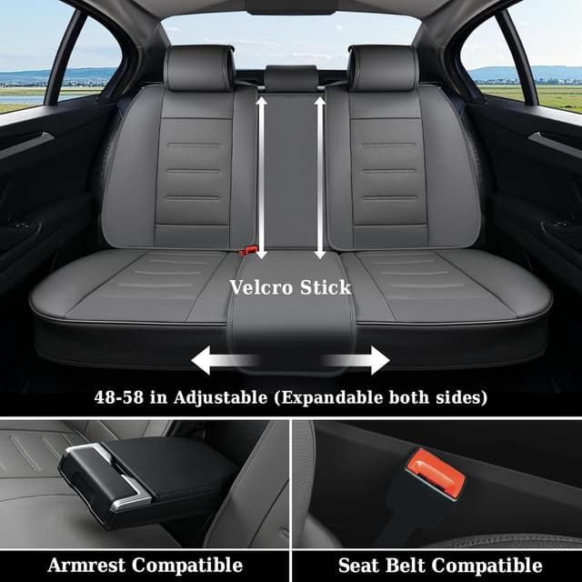 Detalle de Coverado Car Seat Covers Full Set (Universal) – Waterproof NAPPA Leather Seat Protectors, Gray