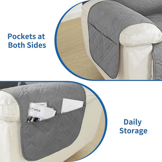 Thumbnail 6 de YSTELLAA Copripoltrona Relax Reclinabile Grande 1 posto impermeabile grigio chiaro con braccioli rimovibili