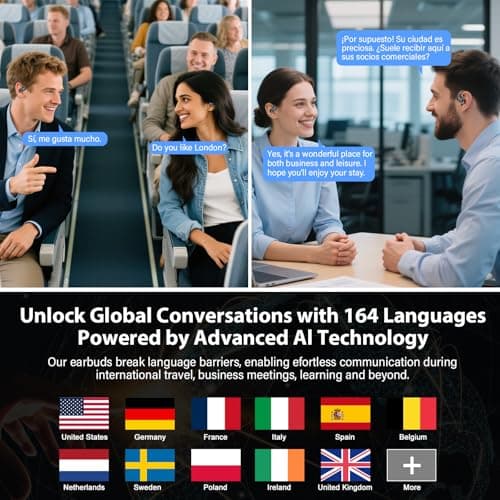 Detalle de Auriculares QXUFV traductor en tiempo real (164 idiomas) con diseño open-ear y 9 modos de traducción