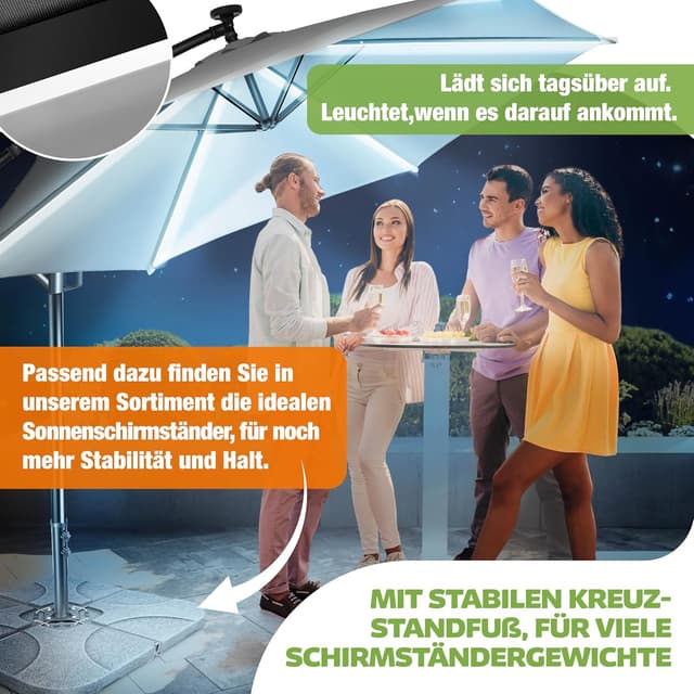 Detalle de KESSER® Alu Ampelschirm LED Solar mit 24 LEDs, Solar, Kurbel und 360° Drehfunktion inkl. Abdeckung & Fernbedienung
