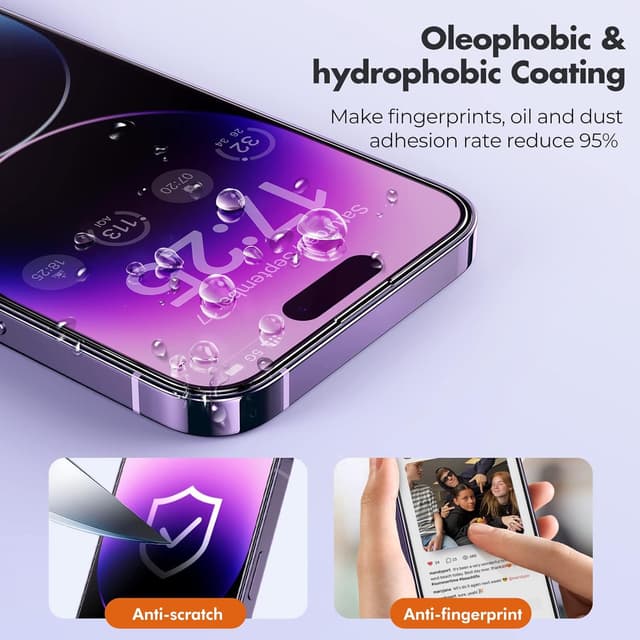 Detalle 2 de UNBREAKcable 3-Pack Screen Protector for iPhone 14 Pro Max (double shatterproof tempered glass, 9H)