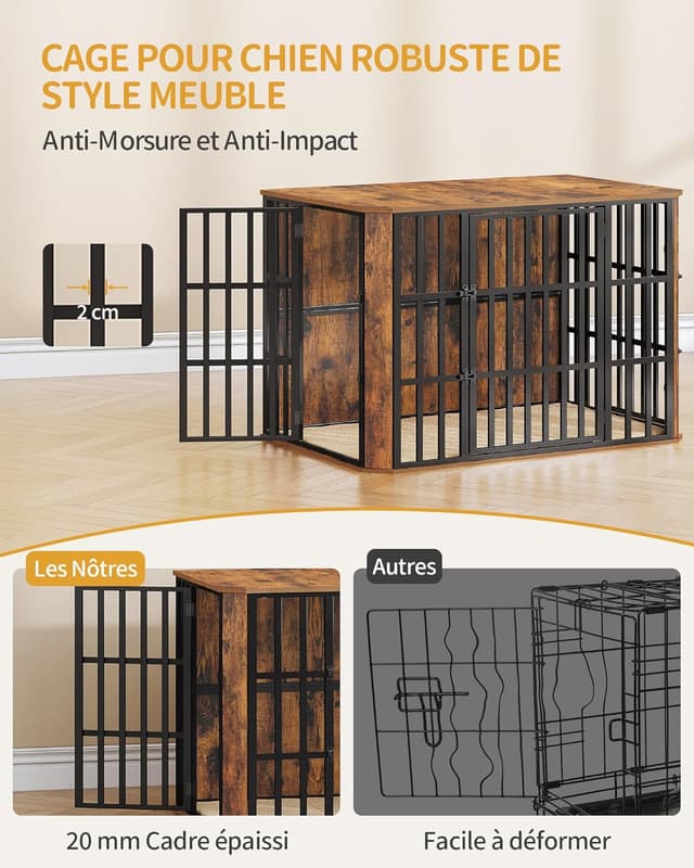 Detalle de Hzuaneri DFC86801B Cage pour chien en bois lourde avec portes multiples et ouverture supérieure