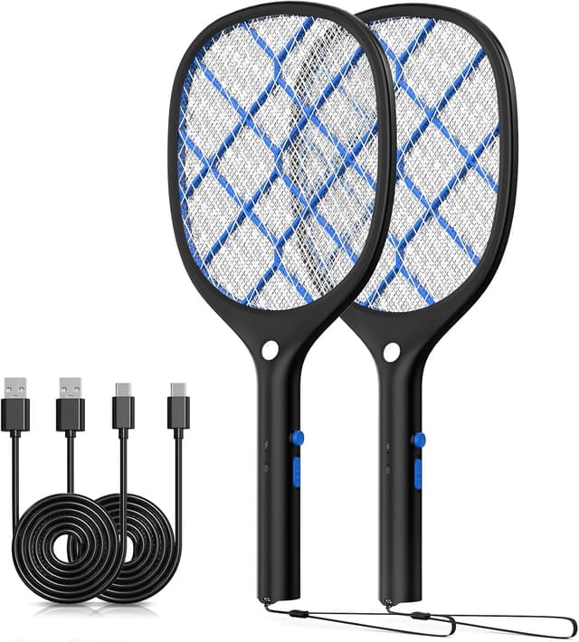 Detalle de YISSVIC Electric Fly Swatter 4000V Rechargeable Bug Zapper Racket (2 Pack) with Type-C Cable