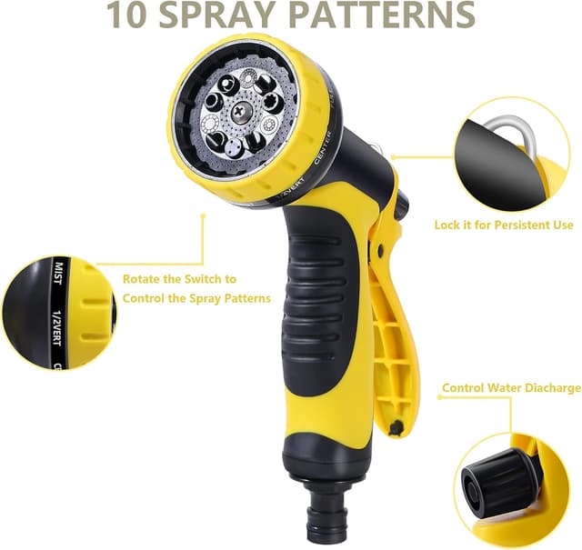 Detalle de Expandable Garden Hose 25ft with 1/2" & 3/4" Brass Fittings and 10-Function Spray Gun