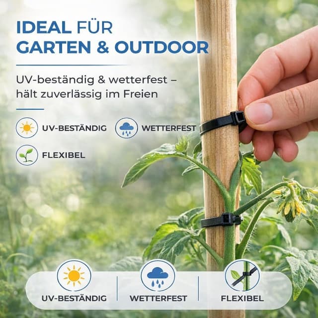 Detalle de TK Gruppe Timo Klingler 100x Kabelbinder schwarz Set (kurz & lang, reißfest, UV-beständig)