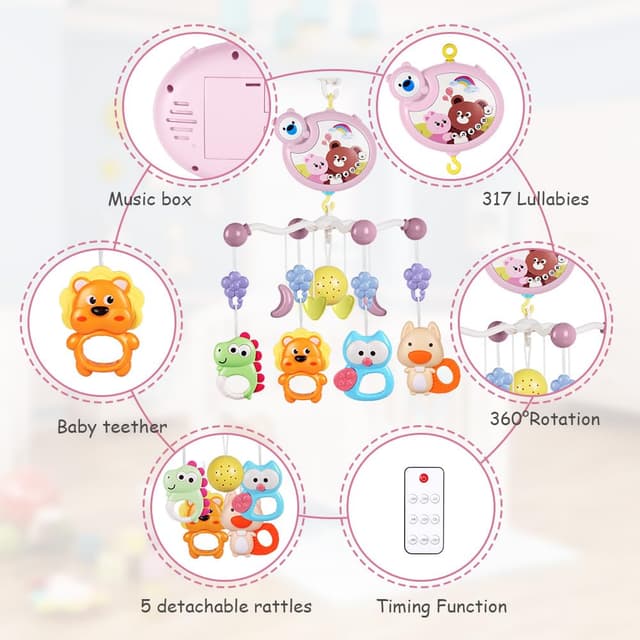 Detalle 1 de Aolso Babybett-Mobile Musik mit Timer