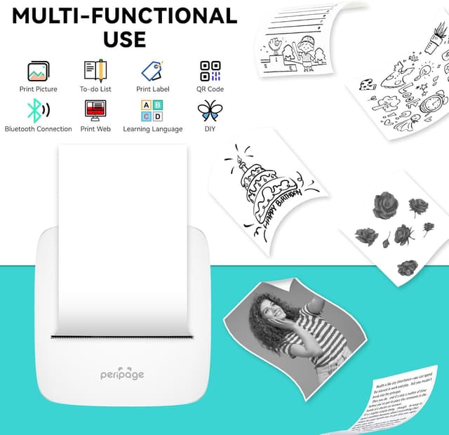 Detalle 2 de PeriPage Mini Printer (P21) – small thermal sticker & photo printer for study notes, Bluetooth compatible, white