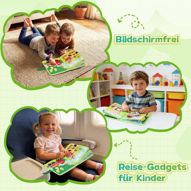 Detalle de Kyteazr Busy Board Montessori Spielzeug ab 1 Jahr – 25-in-1 Quiet Book Bauernhof für unterwegs