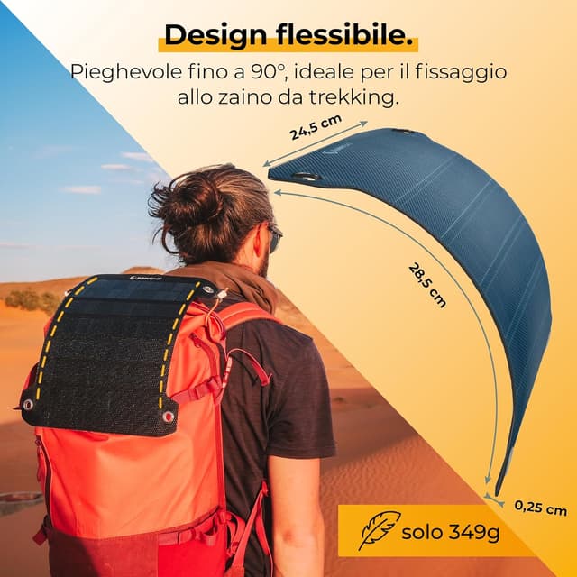 Detalle de Sunnybag LEAF PRO pannello solare flessibile 7,5 Watt con USB per escursioni e campeggio