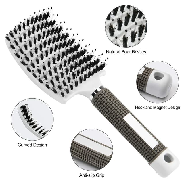 Detalle de URAQT Haarbürste Profi zum Entwirren mit Wildschweinborsten und Nylon, gebogene Luftungsbürste für langes, feines bis dickes Haar