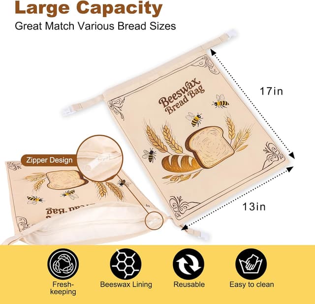 Detalle de Nedsewor 2 Pack Beeswax Bread Bags 17x13in