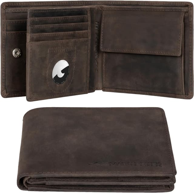 Detalle de Marc Peter Florida AirTag Wallet mit Münzfach und RFID-Schutz – kompakte AirTag-Geldbörse im Vintage-Look