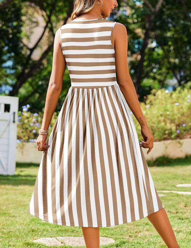 Detalle de Zeagoo Women’s Summer Tank Midi Dress with Pockets – Floral Sleeveless A-Line Casual T-Shirt Dress