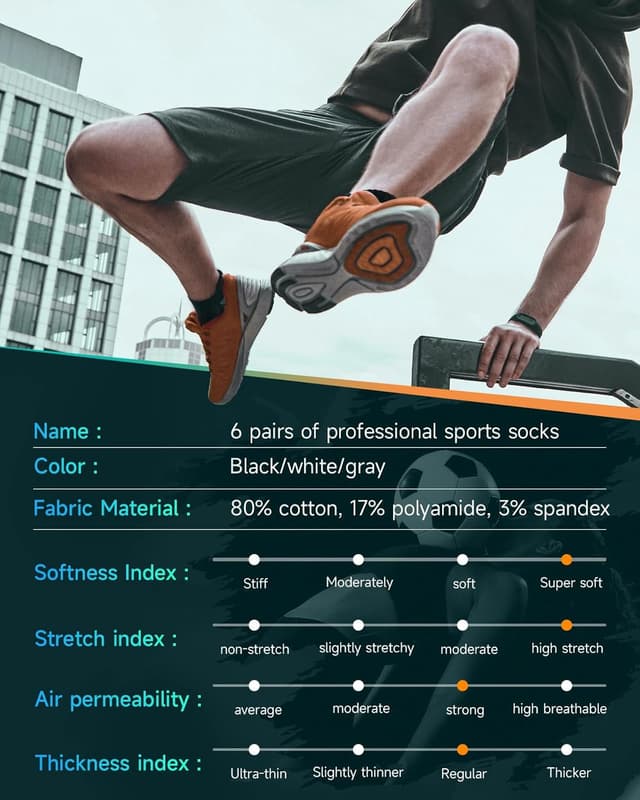 Detalle 2 de TANSTC Mens Running Socks, 6 Pairs
