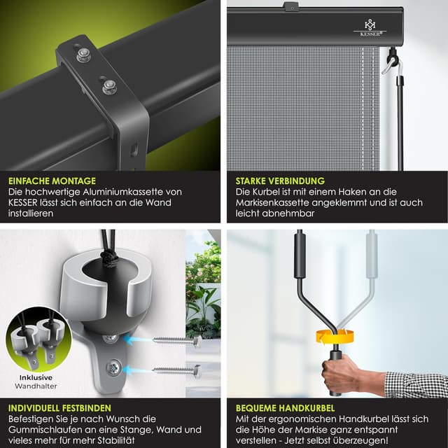 Detalle de KESSER® Senkrechtmarkise 160x250 cm mit Handkurbel – Außenrollo für Balkon & Terrasse inkl. Montageset