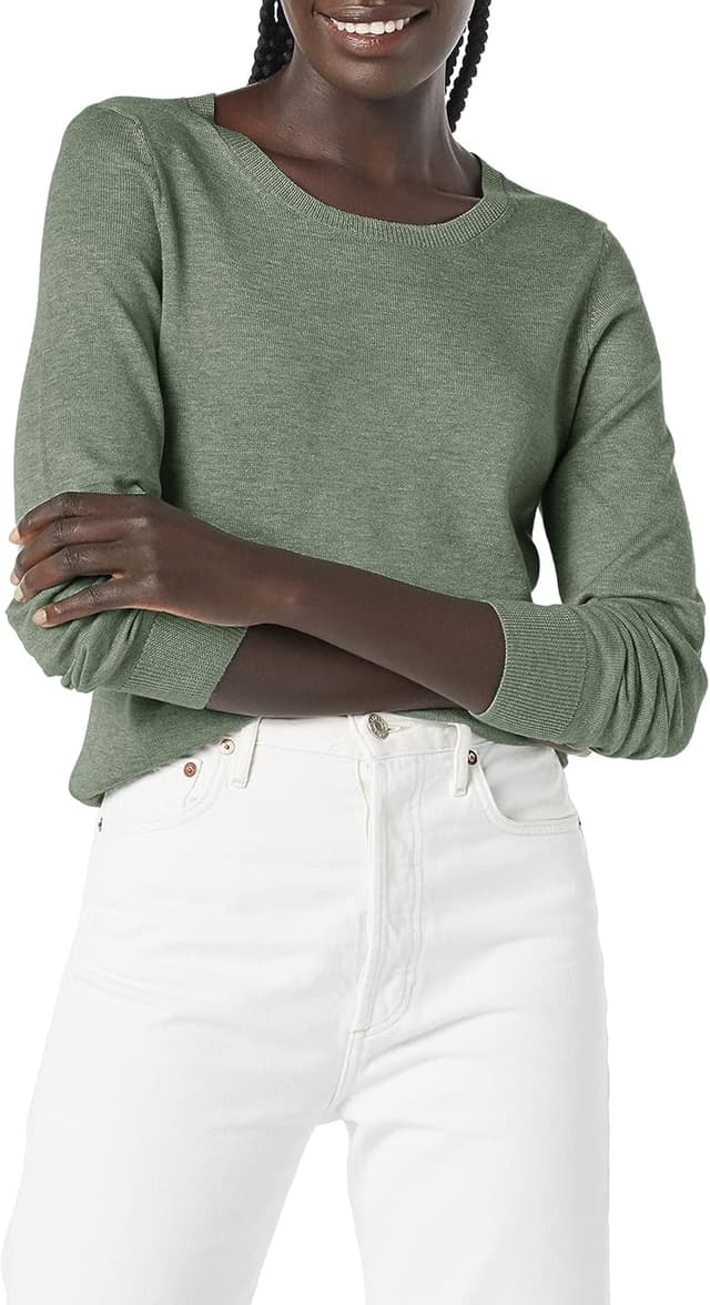 Detalle 2 de Leichter Damen-Pullover mit Rundhalsausschnitt von Amazon Essentials (langarm, bequeme enge Passform)