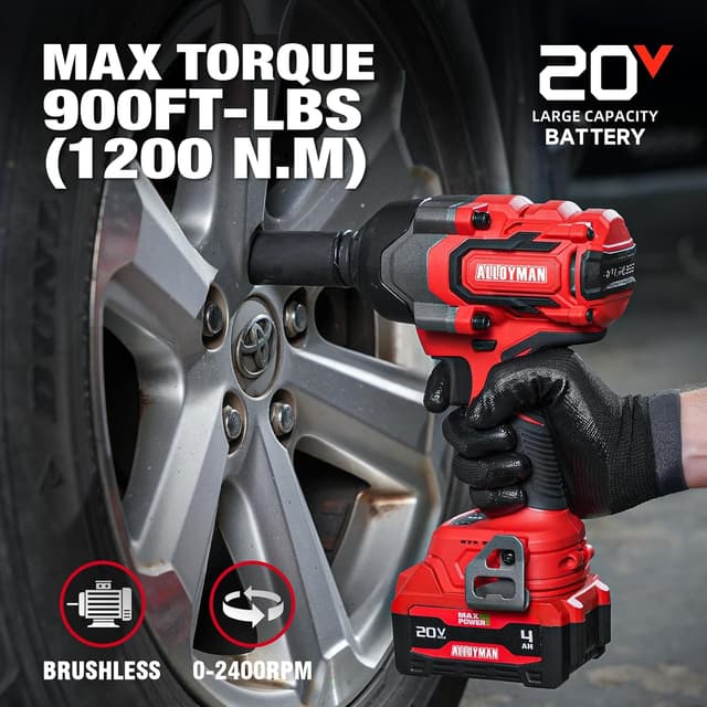 Detalle 2 de Alloyman Cordless Impact Wrench 900Ft-lbs 1/2" brushless impact driver (20V) with 2x4.0Ah batteries