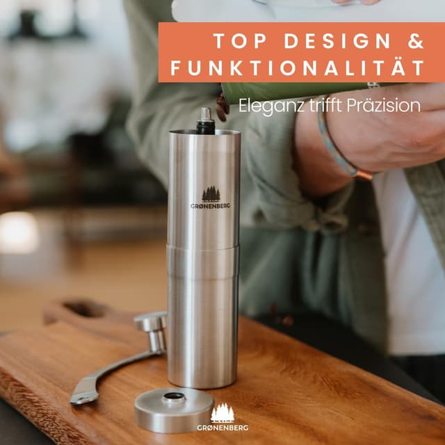 Detalle de Groenenberg manuelle Kaffeemühle aus Edelstahl mit stufenlos einstellbarem Kegelmahlwerk