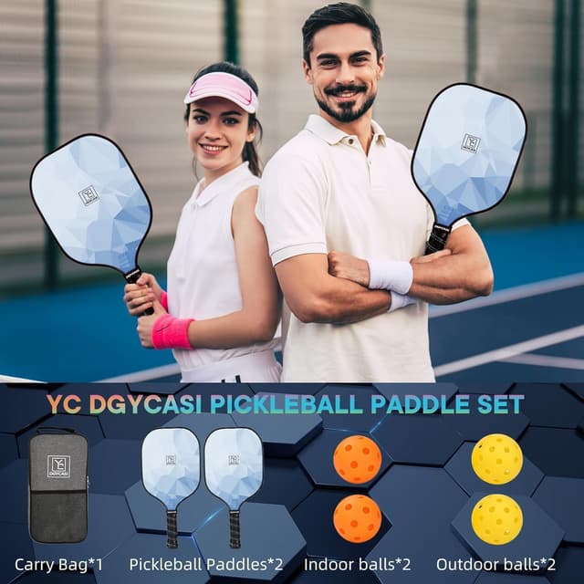 Detalle de YC DGYCASI Pickleball Paddles Set of 2 (2026 USAPA Approved) with Balls & Bag
