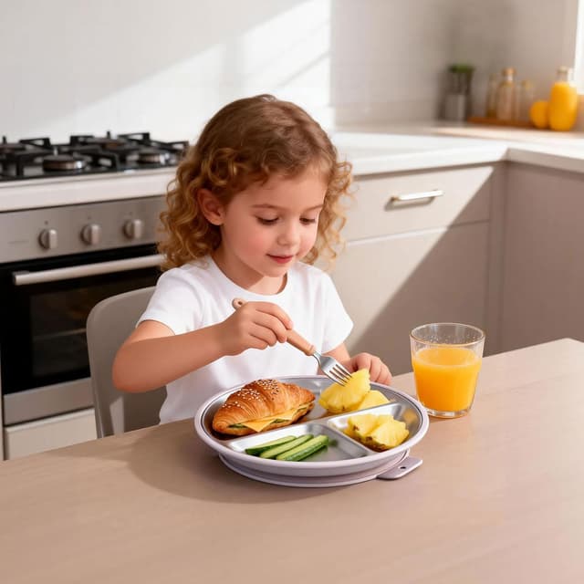 Detalle de Greentainer 3 Pack Stainless Steel Divided Plate with Suction Base (Pink) – Baby-Led Weaning toddler feeding set