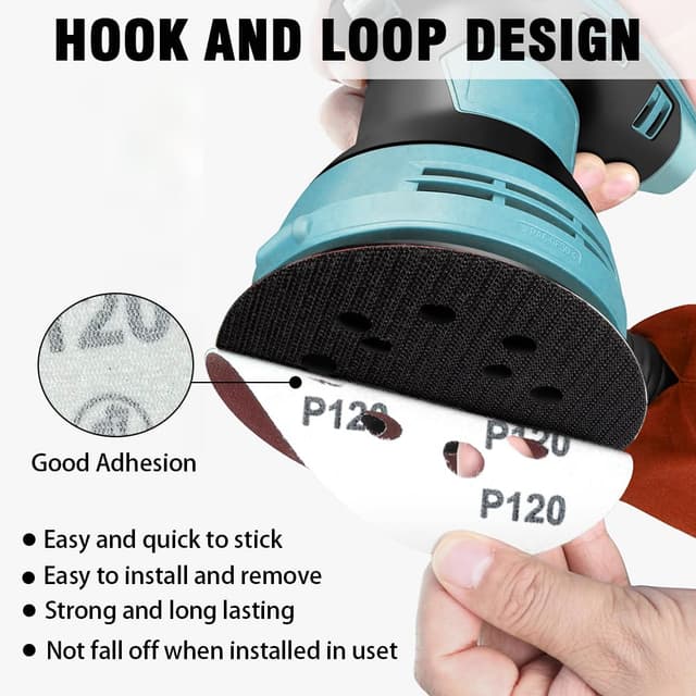 Detalle 1 de 52-Pack 5 Inch 8-Hole Hook and Loop Sanding Discs (Mixed Grits 60–320) for Random Orbital Sanders