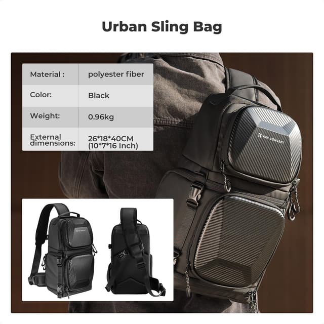 Thumbnail 6 de K&F CONCEPT Kamera-Umhängetasche mit Hartschale – wasserdichte Fototasche für DSLR/SLR und spiegellose Kameras (Schwarz)