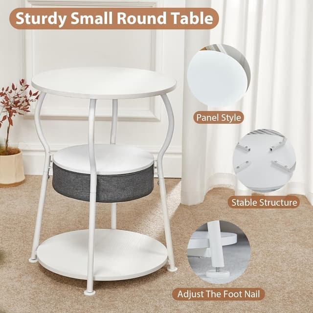 Detalle de ZEXVIDA runder Beistelltisch Vintage mit Stauraum (3-stufig), weiß, 40 x 55 cm